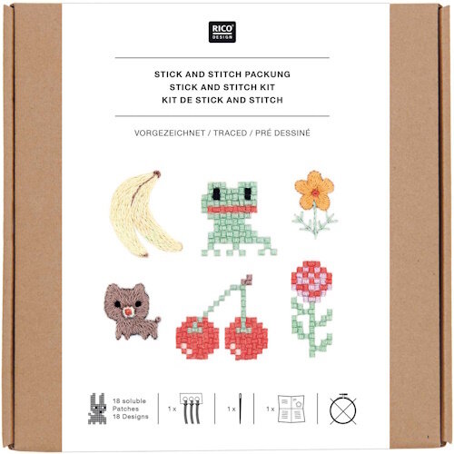 Rico Design Borduurpakket Stick and Stitch Pixel Art Mix met oplosbaar borduurstof