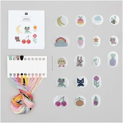 Rico Design Borduurpakket Stick and Stitch Pixel Art Mix met oplosbaar borduurstof