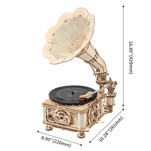 Robotime Houten Puzzel 3D Classical Gramophone Electrisch en Mechanisch Robotime LKB01D