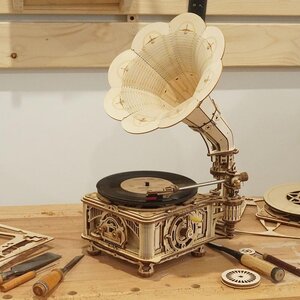 Robotime Houten Puzzel 3D Classical Gramophone Electrisch en Mechanisch Robotime LKB01D