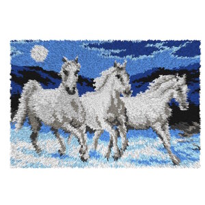 Orchidea Voorbedrukt smyrna knoopkleed Horses at night ca 50 x 74.5 cm