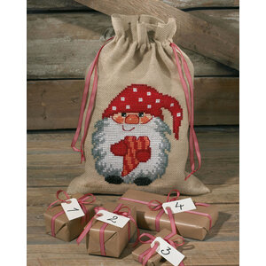 Permin Permin borduurpakket Jute zak voor Kerstcadeautjes Elf met hart