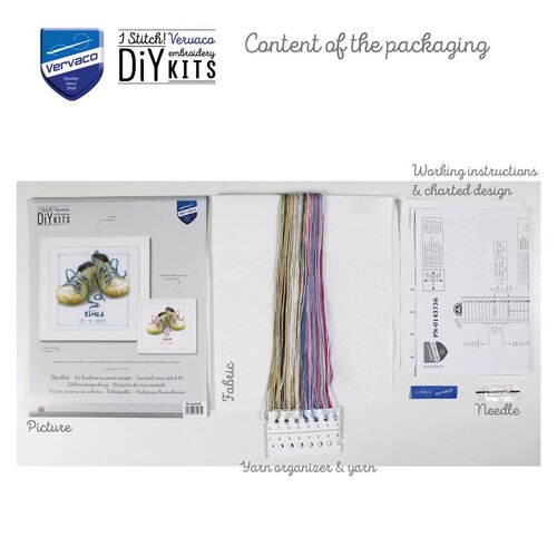 Vervaco Vervaco Borduurpakket Geboorte Schoentjes met roze en blauwe veters 0143736