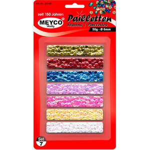 Meyco Assortiment pailletten 6 mm 50 gram goud, rood, blauw, roze, paars Meyco Assortiment pailletten 6 mm 50 gram goud, rood, blauw, roze, paars
