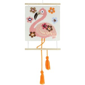 Pako Pako wandhanger/ kussen flamingo borduurpakket 40 x 40 cm 005.502
