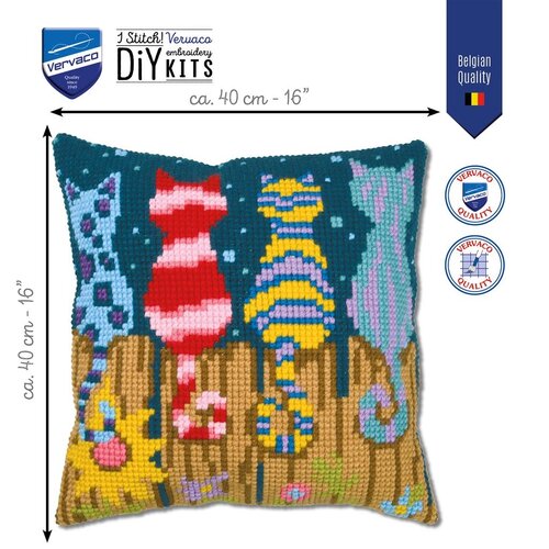 Vervaco Vervaco Borduur Kussen Katten op hek 40 x 40 cm PN-0223935