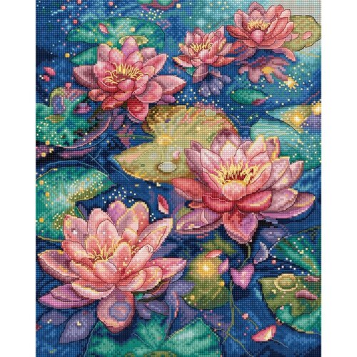 Leti Stitch Leti Stitch borduurpakket Waterlelies 23 x 29 cm Leti Stitch Leti Stitch borduurpakket Waterlelies 23 x 29 cm