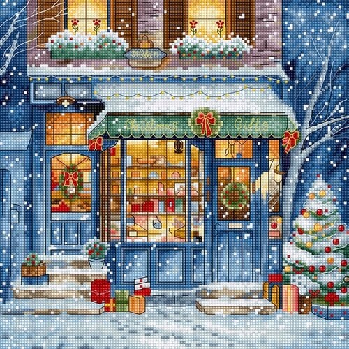 Leti Stitch Leti Stitch borduurpakket Christmas Gifts Shop 21 x 21 cm Leti Stitch Leti Stitch borduurpakket Christmas Gifts Shop 21 x 21 cm