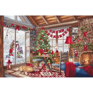Leti Stitch Leti Stitch borduurpakket Christmas Cabin 43 x 29 cm
