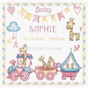 Leti Stitch Leti Stitch Geboortetegel Baby Girl Record 26 x 26 cm