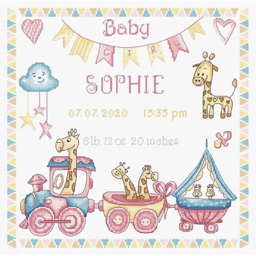 Leti Stitch Leti Stitch Geboortetegel Baby Girl Record 26 x 26 cm Leti Stitch Leti Stitch Geboortetegel Baby Girl Record 26 x 26 cm