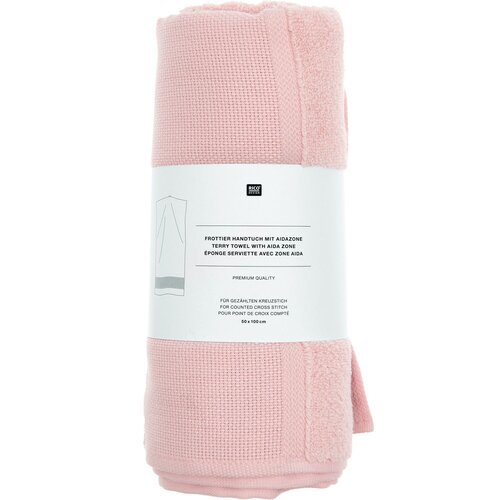 Rico Design Rico Design Badstof Handdoek Roze 50 x 100 cm met aidaband