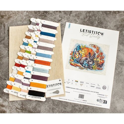 Leti Stitch Leti Stitch borduurpakket Autumn with a rabbit 25 x 20 cm