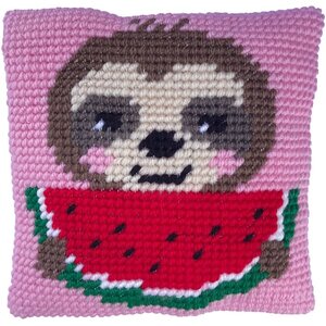 Needleart Borduurpakket Kussen Voorbedrukt Sloth Munch ca. 20.8 x 20.8 cm