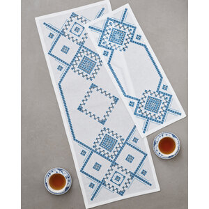 Permin Hardanger Borduurpakket Tafelloper Blue 75-1851