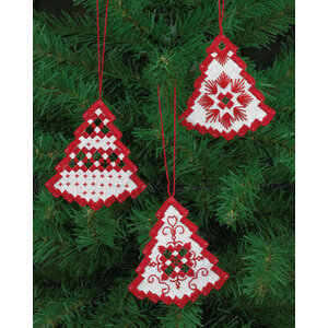 Permin Hardanger Borduurpakket Tree Red 01-5625 set van 3
