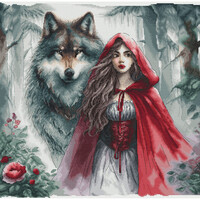 Borduurpakket The Young Girl and the Guardian Wolf