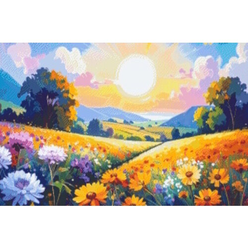 PixelHobby Pixelhobby Patroon 5854 Ondergaande Zon in een Bloemenveld PixelHobby Pixelhobby Patroon 5854 Ondergaande Zon in een Bloemenveld