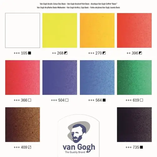 van Gogh Acrylverf Kist Basiskleuren 10 x 40 ml + accessoires