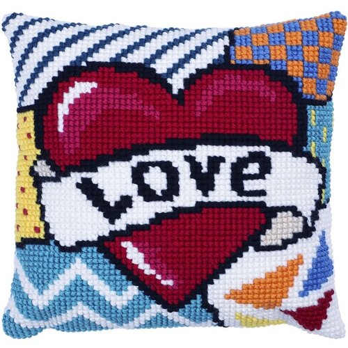Needleart Borduurpakket Kussen Voorbedrukt Patchwork Love 40 x 40 cm Needleart Borduurpakket Kussen Voorbedrukt Patchwork Love 40 x 40 cm