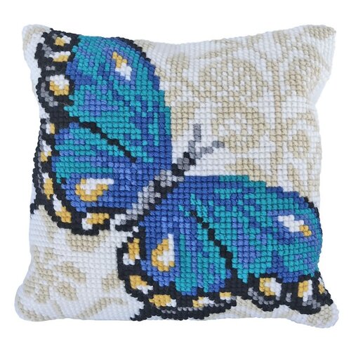 Needleart Borduurpakket Kussen Voorbedrukt Blue Butterfly 40 x 40 cm Needleart Borduurpakket Kussen Voorbedrukt Blue Butterfly 40 x 40 cm