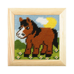 Orchidea Borduurpakket Paardje 11 x 11 cm met houten lijstje