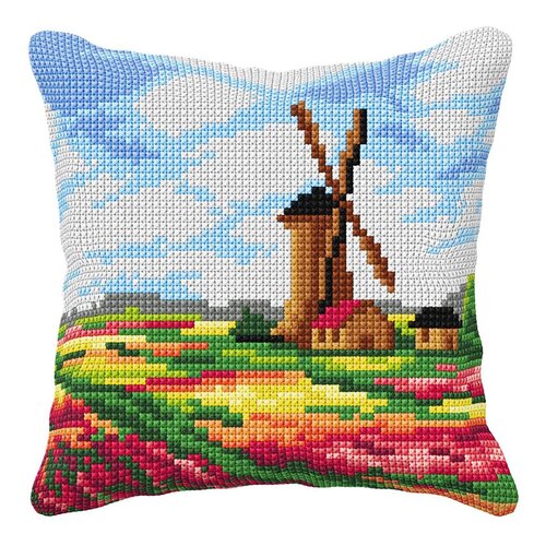 Orchidea Orchidea Borduurkussen Landschap met Molen 40 x 40 cm Orchidea Orchidea Borduurkussen Landschap met Molen 40 x 40 cm