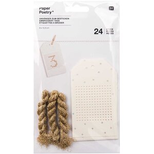 Rico Design Borduurlabels creme iriserende inclusief garen