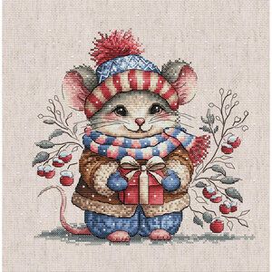 AVA Stitch AVA Stitch Borduurpakket Little Mouse with a Scarf AVA Stitch AVA Stitch Borduurpakket Little Mouse with a Scarf