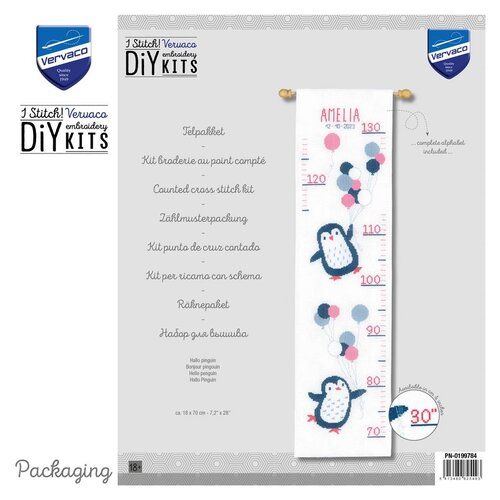 Vervaco Vervaco Geboortetegel Groeimeter Hallo pinguin