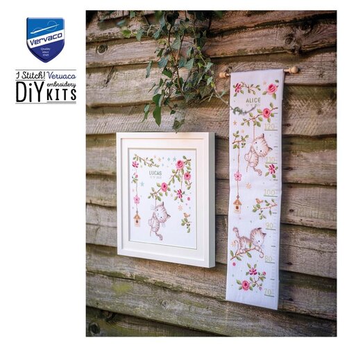 Vervaco Vervaco Borduurpakket geboorte Guitig poesje Vervaco Vervaco Borduurpakket geboorte Guitig poesje