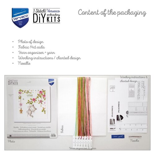 Vervaco Vervaco Borduurpakket geboorte Guitig poesje Vervaco Vervaco Borduurpakket geboorte Guitig poesje