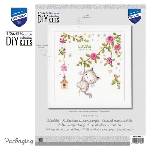 Vervaco Vervaco Borduurpakket geboorte Guitig poesje Vervaco Vervaco Borduurpakket geboorte Guitig poesje