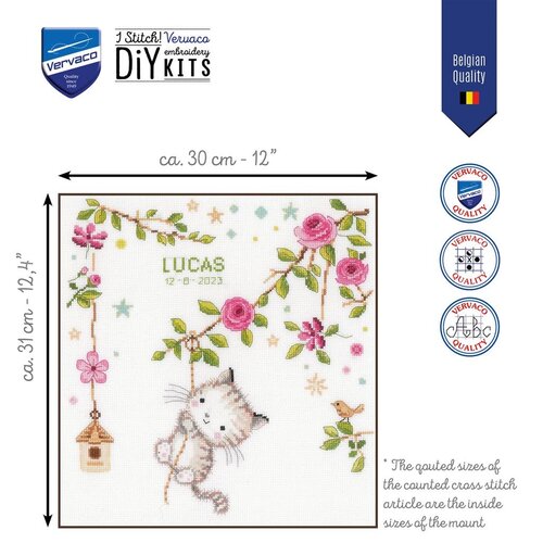 Vervaco Vervaco Borduurpakket geboorte Guitig poesje Vervaco Vervaco Borduurpakket geboorte Guitig poesje