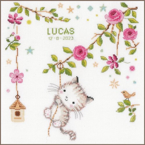 Vervaco Vervaco Borduurpakket geboorte Guitig poesje Vervaco Vervaco Borduurpakket geboorte Guitig poesje