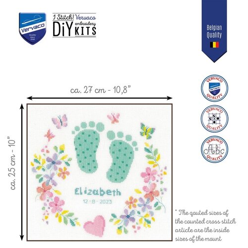 Vervaco Vervaco Borduurpakket geboorte Baby voetjes Vervaco Vervaco Borduurpakket geboorte Baby voetjes