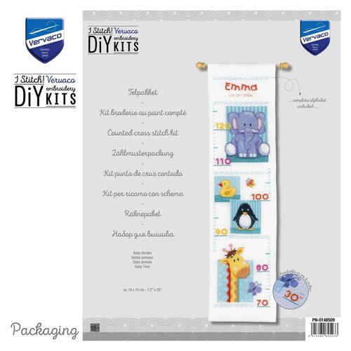 Vervaco Borduurpakket Groeimeter Baby diertjes