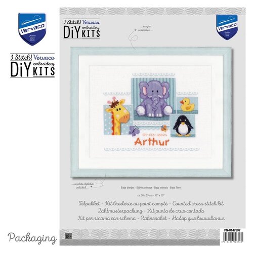Vervaco Vervaco Borduurpakket geboorte Baby diertjes