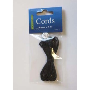 Hobby & Crafting Fun Waxkoord katoen rond 1 mm x 5 meter Zwart