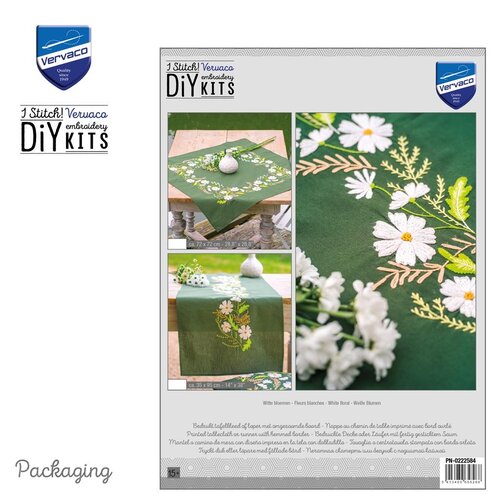 Vervaco Vervaco tafelloper borduurpakket witte bloemen PN-0222584