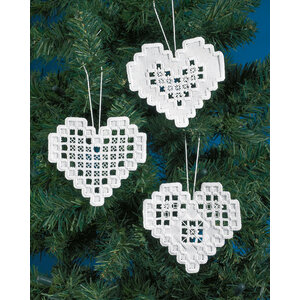 Permin Hardanger Borduurpakket witte hartjes 3 stuks 01-4616