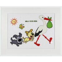 Borduurpakket Woezel en Pip geboorte met de ooienvaar