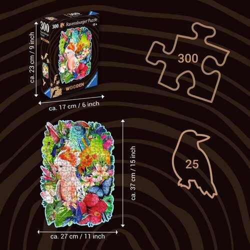 Ravensburger Houten puzzel Beautiful Birds 300 stukjes