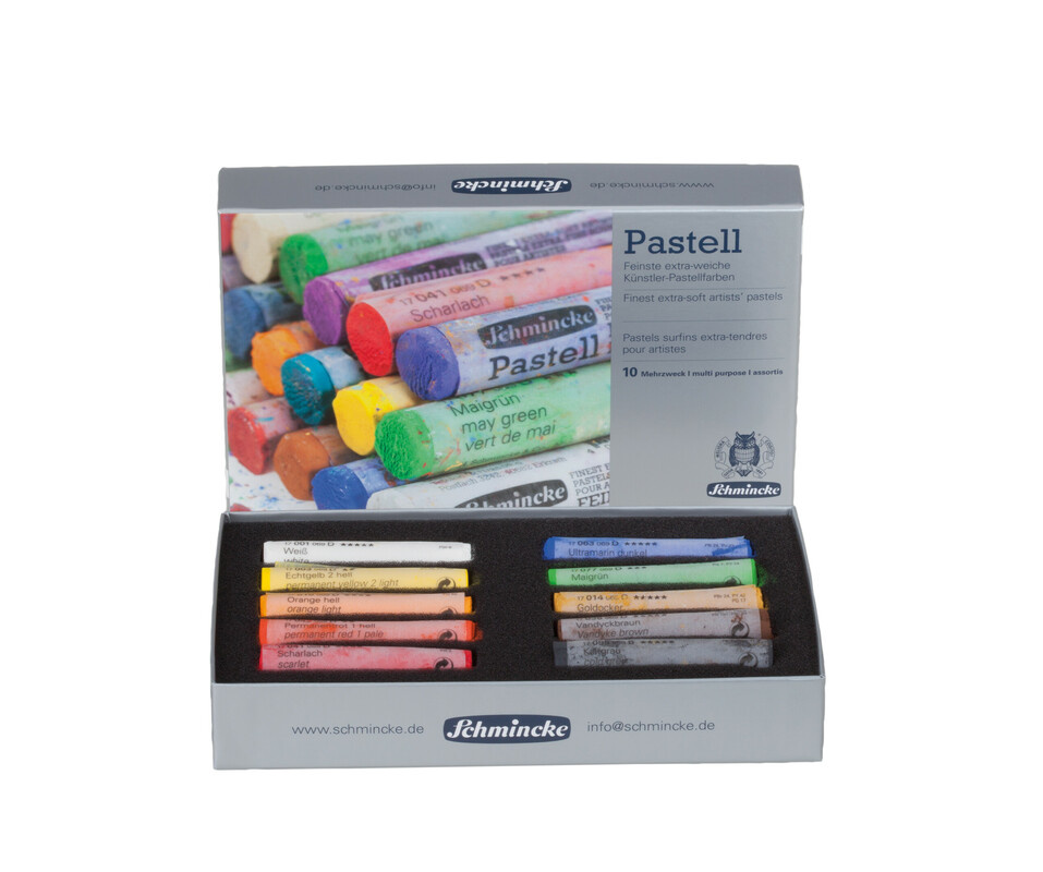 Schmincke - Pastel, 15 kleuren, veelzijdig, basisassortiment 77 215 097, kartonnen set met 15 pastelpotloden, handgemaakte pastels, briljante, fluweelmatte, zeer lichtechte tinten