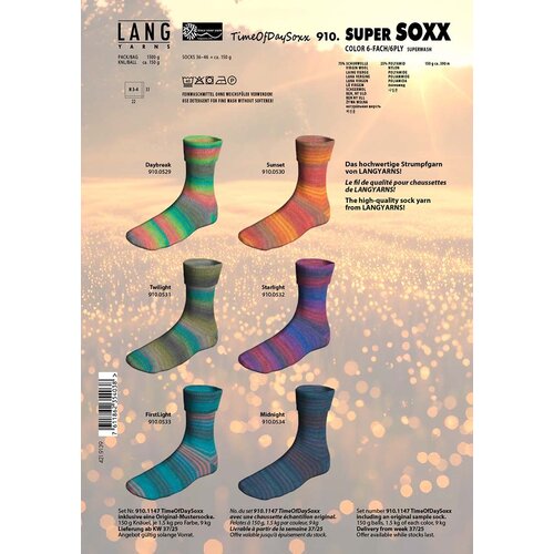 Lang Yarns Lang Yarns Super Soxx Time Of Day 6 draads 150 gram Lang Yarns Lang Yarns Super Soxx Time Of Day 6 draads 150 gram