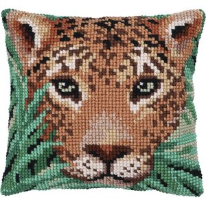 Needleart Borduurpakket Kussen Voorbedrukt Leopard watch