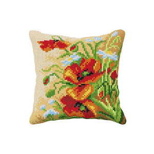 Orchidea Orchidea Borduurkussen Rode Klaprozen 40 x 40 cm