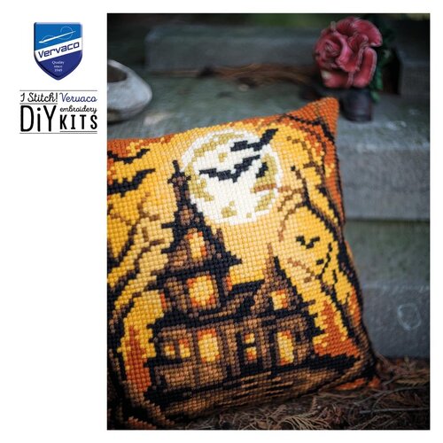 Vervaco Vervaco borduurpakket kussen Halloween huis Vervaco Vervaco borduurpakket kussen Halloween huis