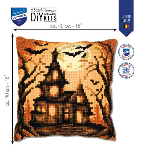 Vervaco Vervaco borduurpakket kussen Halloween huis Vervaco Vervaco borduurpakket kussen Halloween huis
