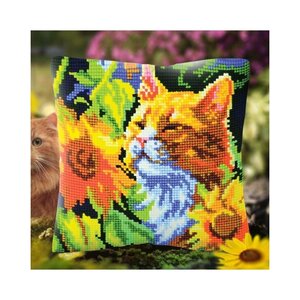 Collection D Art Borduurkussen Cat in Sunflowers 40 x 40 cm